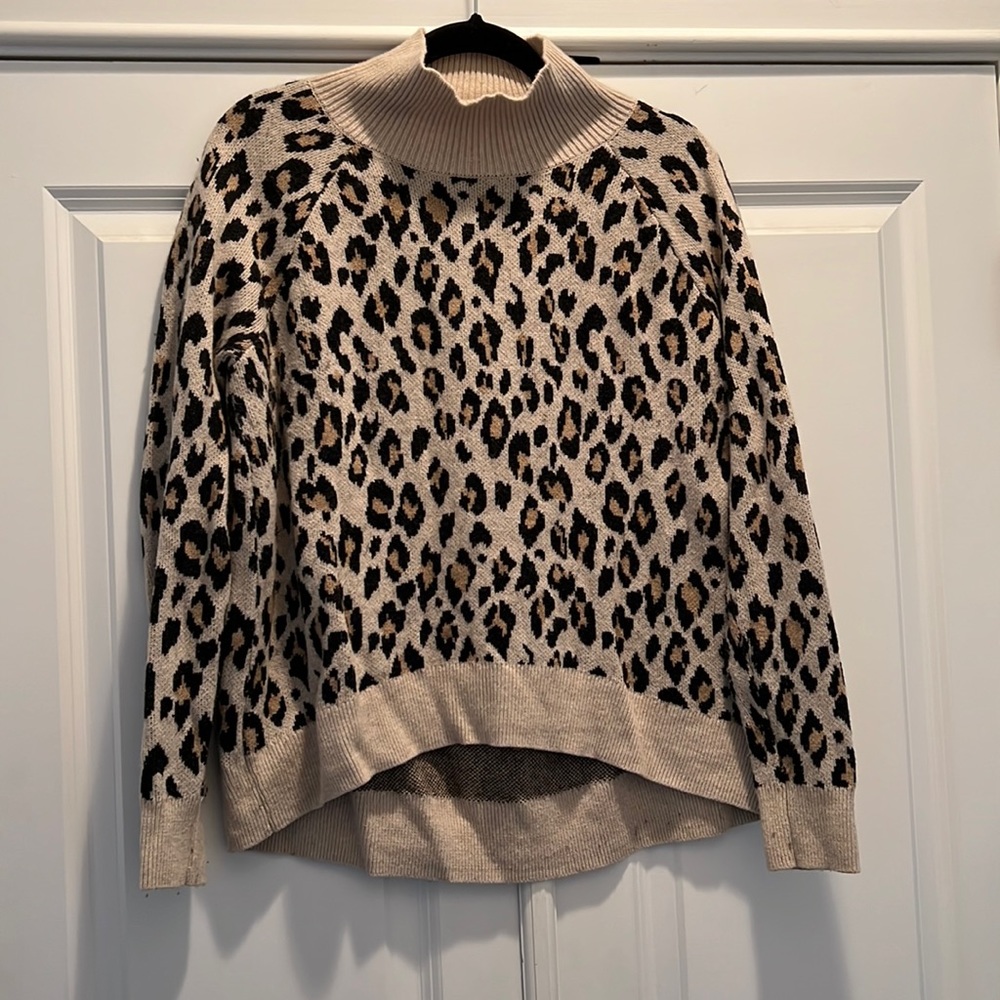 Leopard print cowl neck sweater